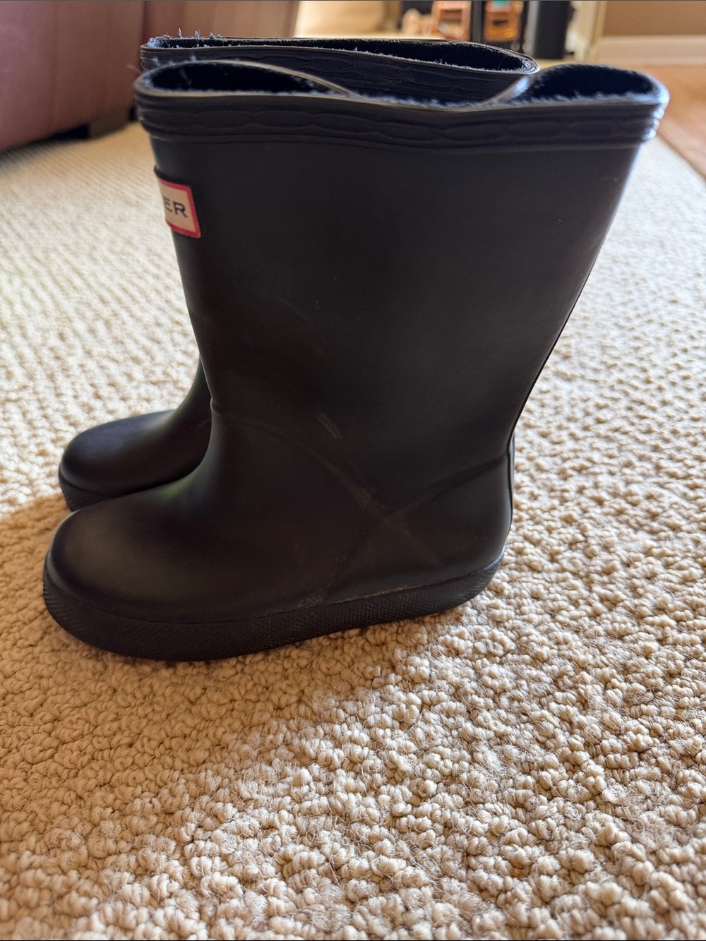 Hunter Kids Black Rain Boots with Logo Trim - Picture 2 of 3
